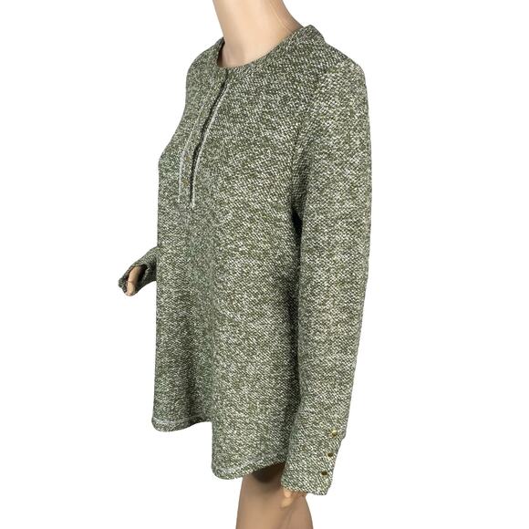 NWT Soft Surroundings Green Boucle Marled Snap Henley Pullover Sweater SZ S - Picture 5 of 9